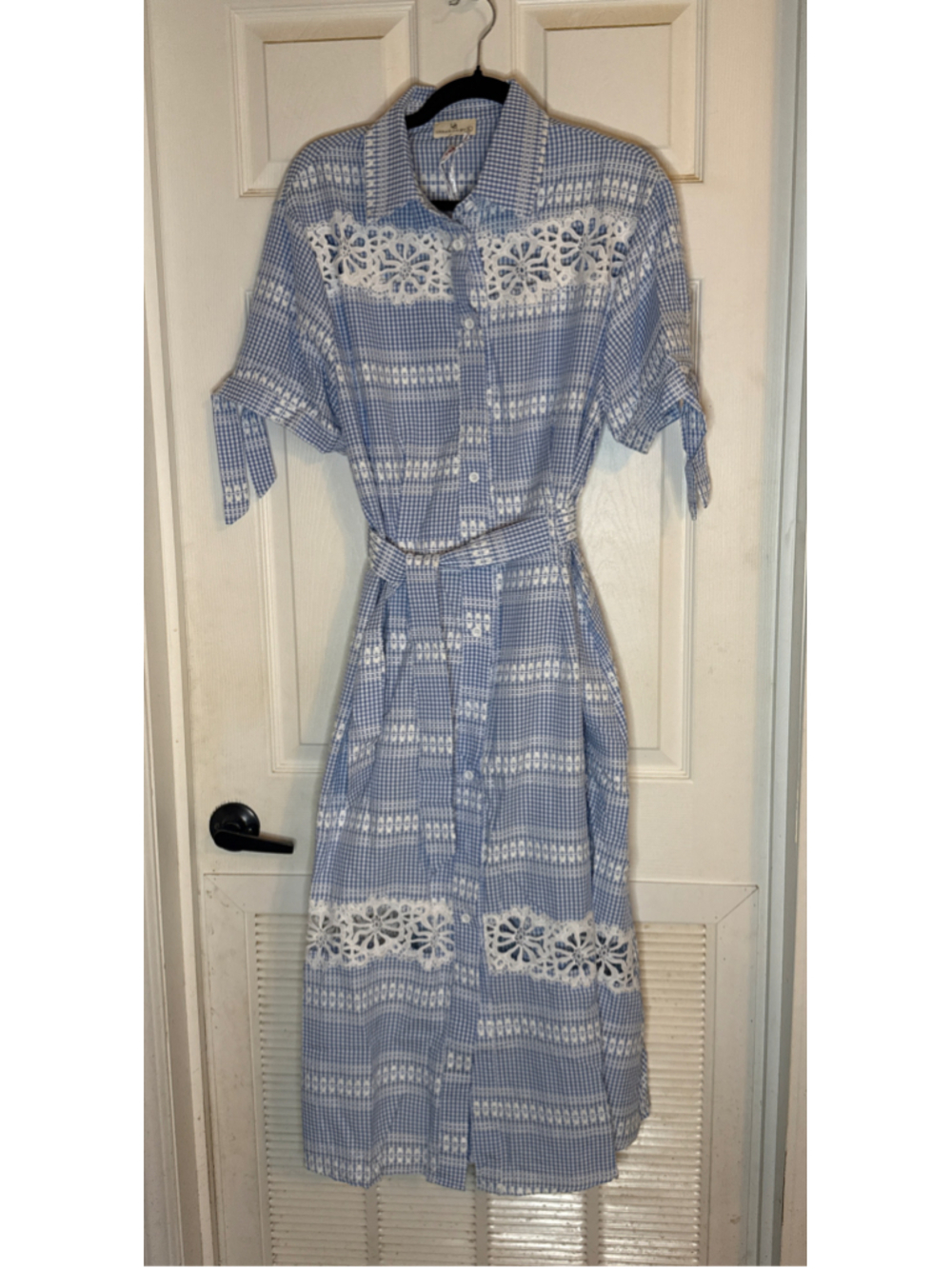 Urban Daizy Blue White Gingham Midi Dress Size L